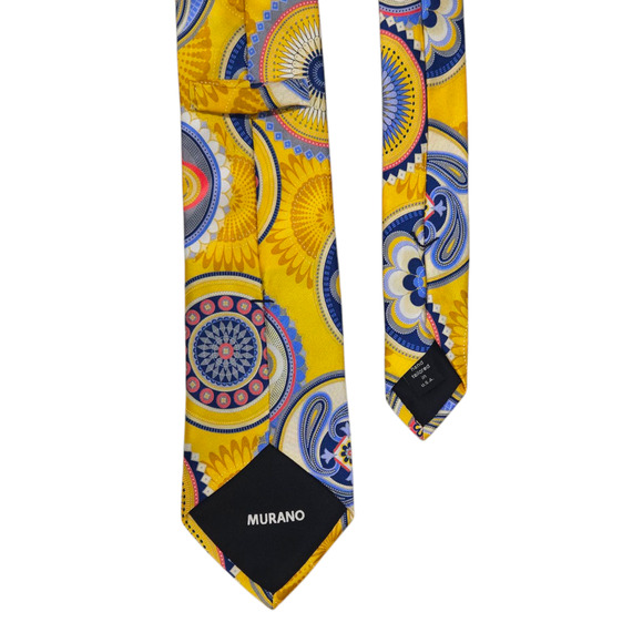 EUC Murano 100% Silk Hand-Tailored Necktie Made USA Navy Gold Geometric Pattern - Picture 3 of 3